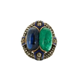 Bague Saphir Emeraude cabochons
