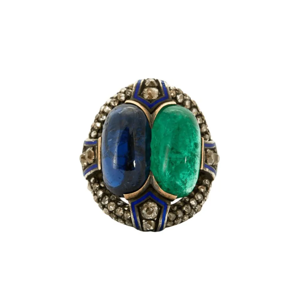 Bague Saphir Emeraude cabochons