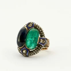 Bague Saphir Emeraude cabochons