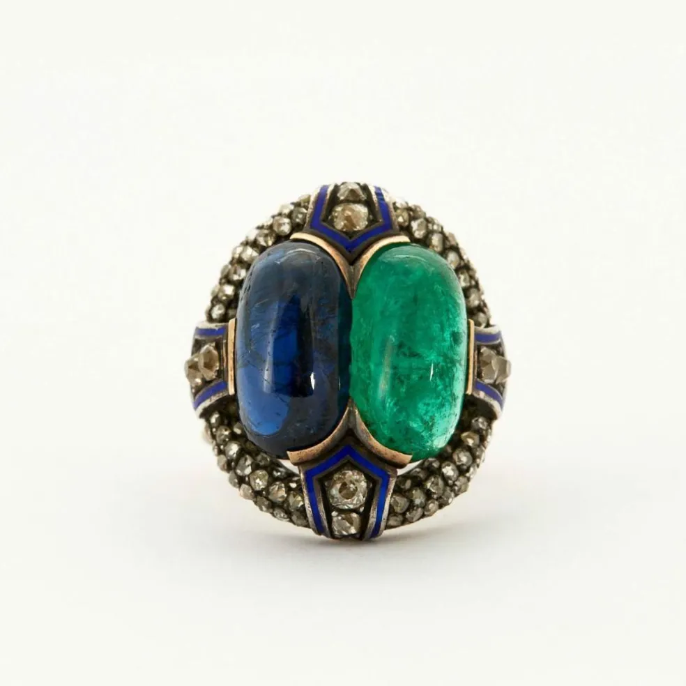 Bague Saphir Emeraude cabochons