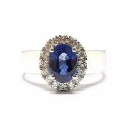 Bague saphir entourage diamants or blanc