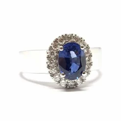 Bague saphir entourage diamants or blanc