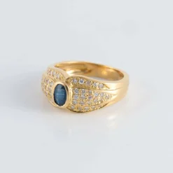 Bague Saphir et 5 lignes de Diamants