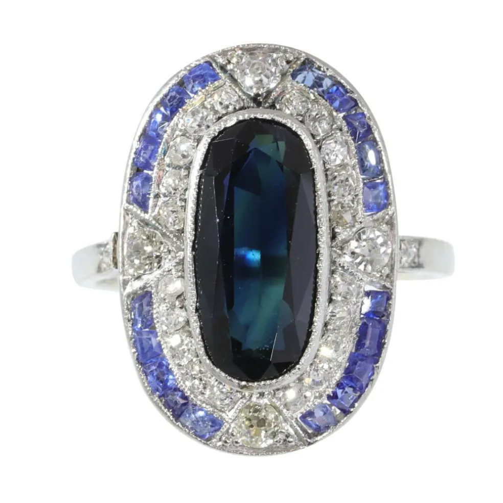 Bague Saphir et Diamants - L'élégance Art Déco Vintage