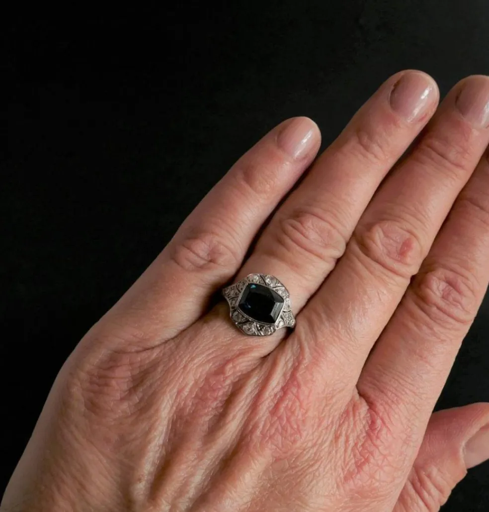 Bague Saphir et Diamants, Monture Platine