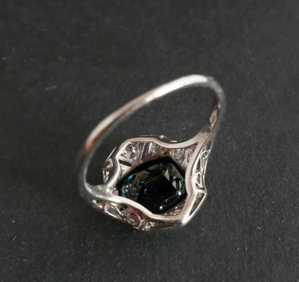 Bague Saphir et Diamants, Monture Platine