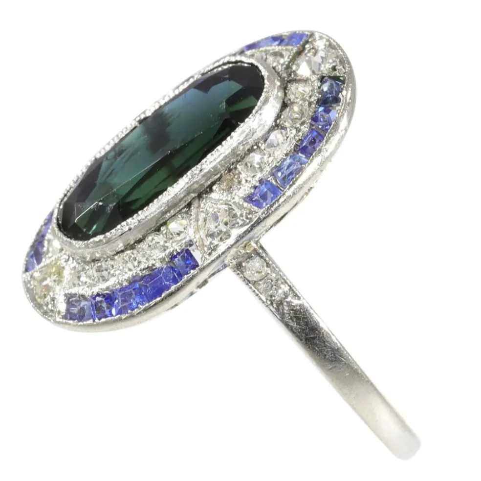Bague Saphir et Diamants - L'élégance Art Déco Vintage