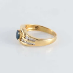 Bague Saphir et double ligne de Diamants