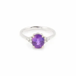 Bague Saphir Mauve 2.07 Cts Diamants Or Gris