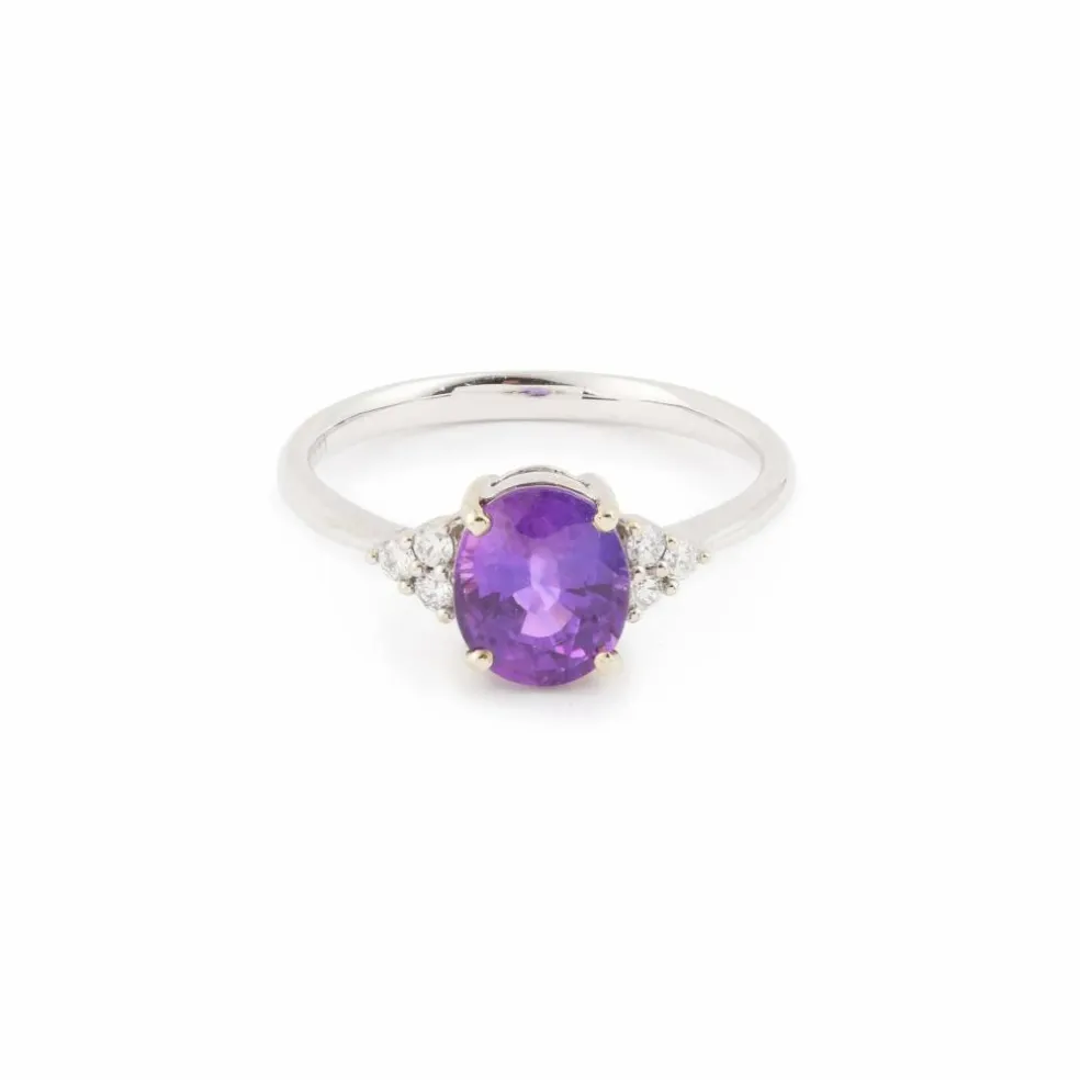 Bague Saphir Mauve 2.07 Cts Diamants Or Gris