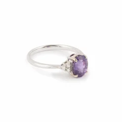 Bague Saphir Mauve 2.07 Cts Diamants Or Gris