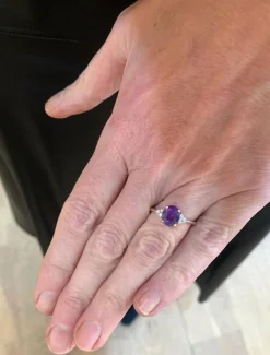 Bague Saphir Mauve 2.07 Cts Diamants Or Gris