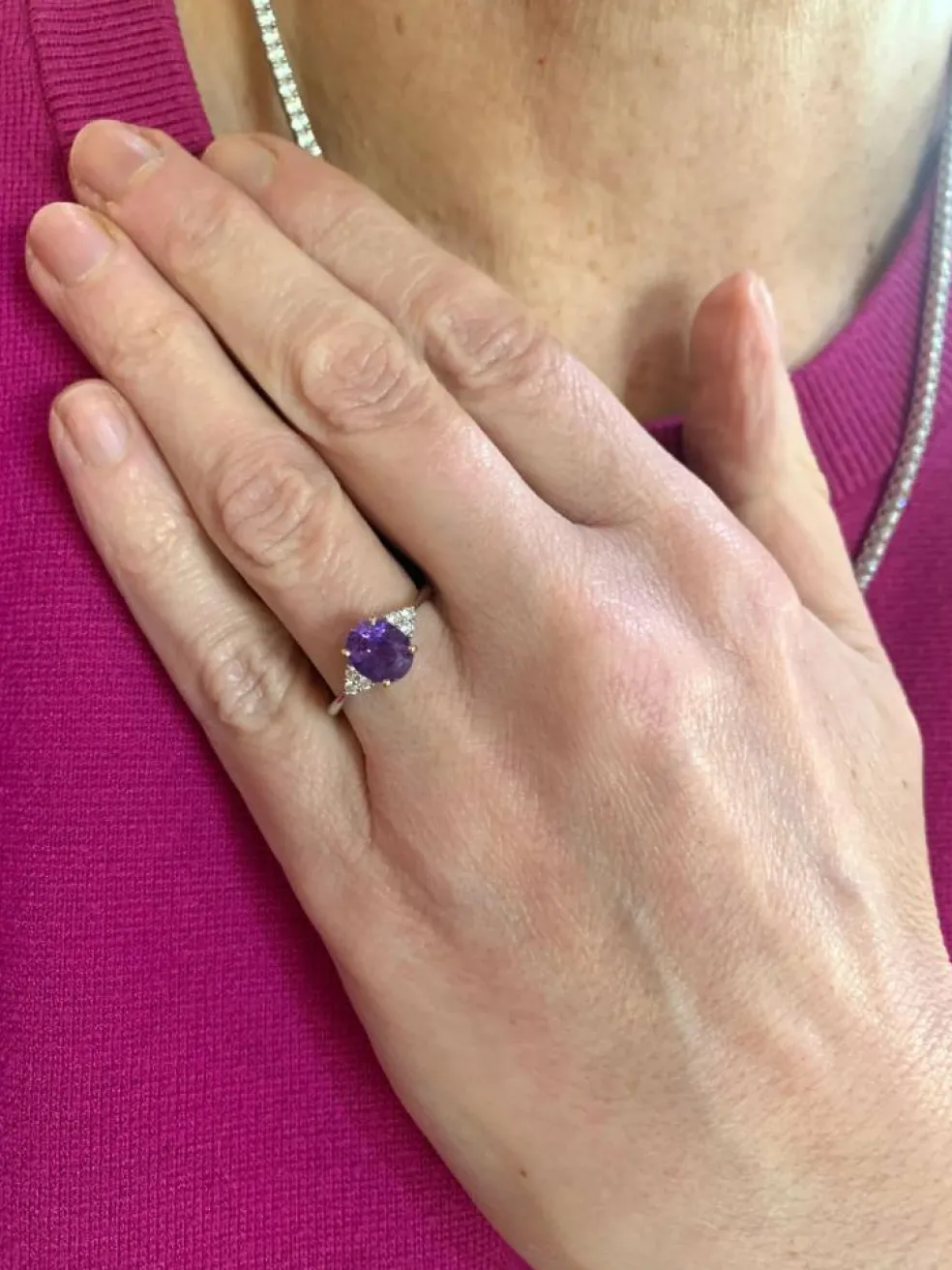 Bague Saphir Mauve 2.07 Cts Diamants Or Gris