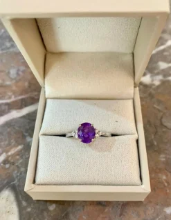 Bague Saphir Mauve 2.07 Cts Diamants Or Gris