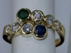 Bague saphir émeraude et diamant serpent en or jaune