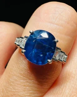 Bague Saphir naturel 3.87 carat Diamants