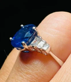 Bague Saphir naturel 3.87 carat Diamants