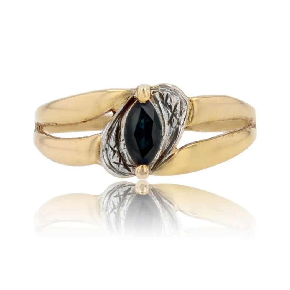 Bague saphir navette or jaune d'occasion
