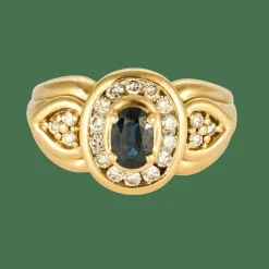 Bague Saphir, or jaune et diamants