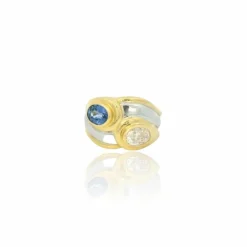 Bague saphir ovale et diamant vers 1980