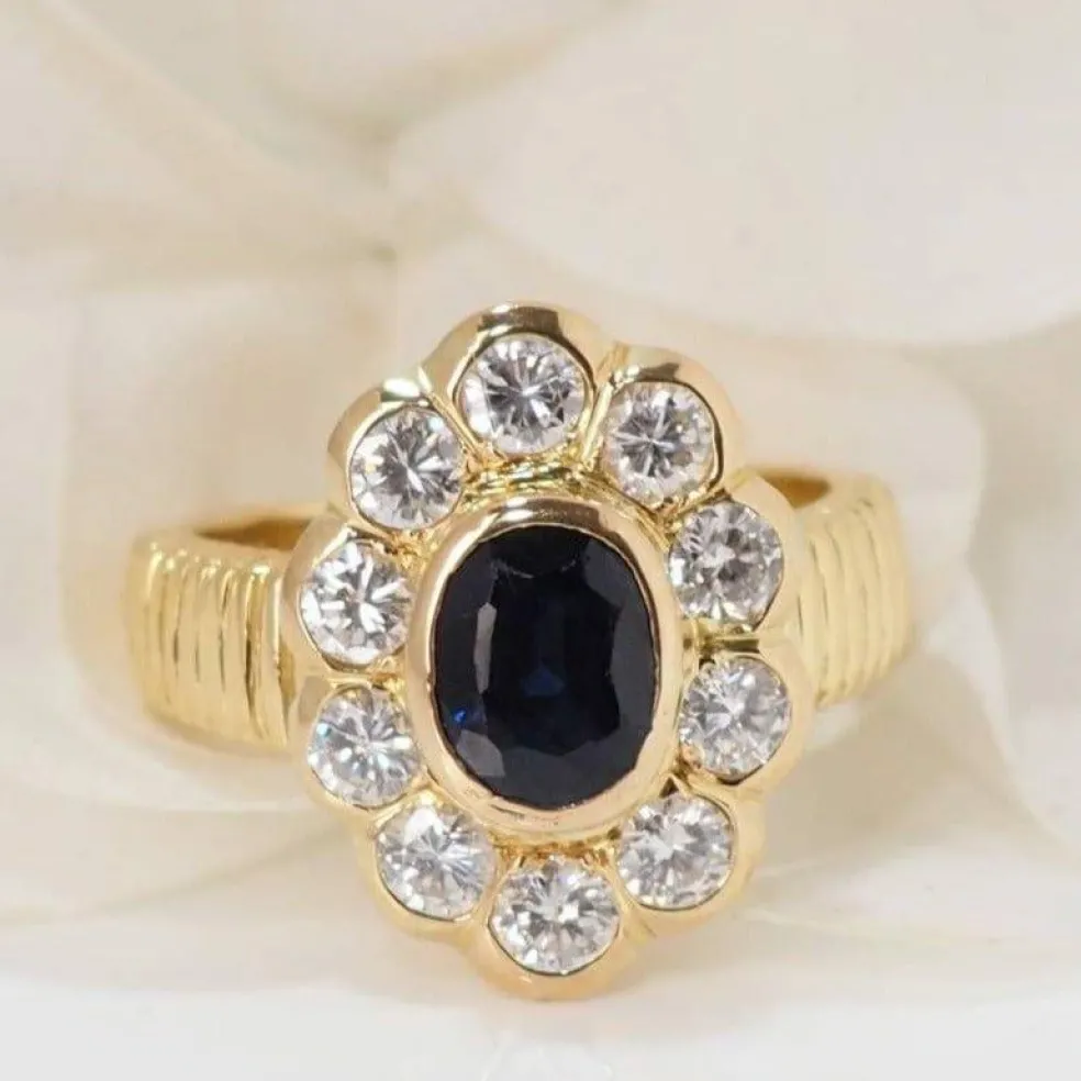 Bague saphir ovale et diamants