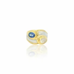 Bague saphir ovale et diamant vers 1980