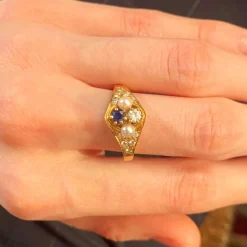 Bague Saphir Perles Diamants