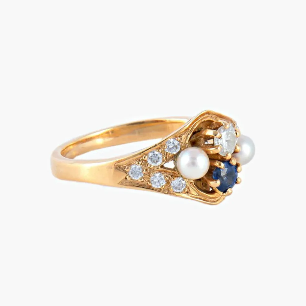 Bague Saphir Perles Diamants