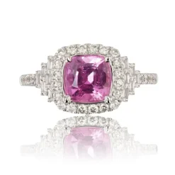 Bague saphir rose coussin et diamants
