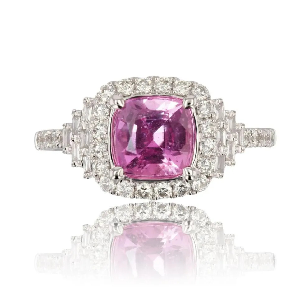 Bague saphir rose coussin et diamants