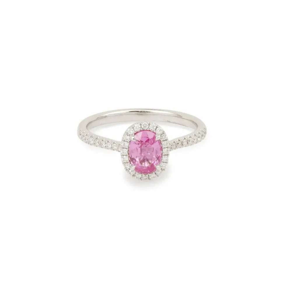 Bague Saphir Rose diamants or blanc