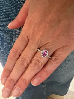 Bague Saphir Rose diamants or blanc