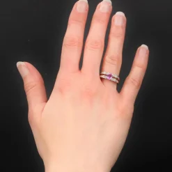 Bague saphir rose diamants or blanc