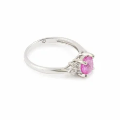 Bague saphir rose diamants or blanc