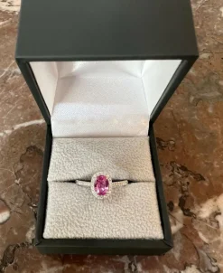 Bague Saphir Rose diamants or blanc