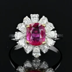 Bague saphir rose et diamants taillés en poire