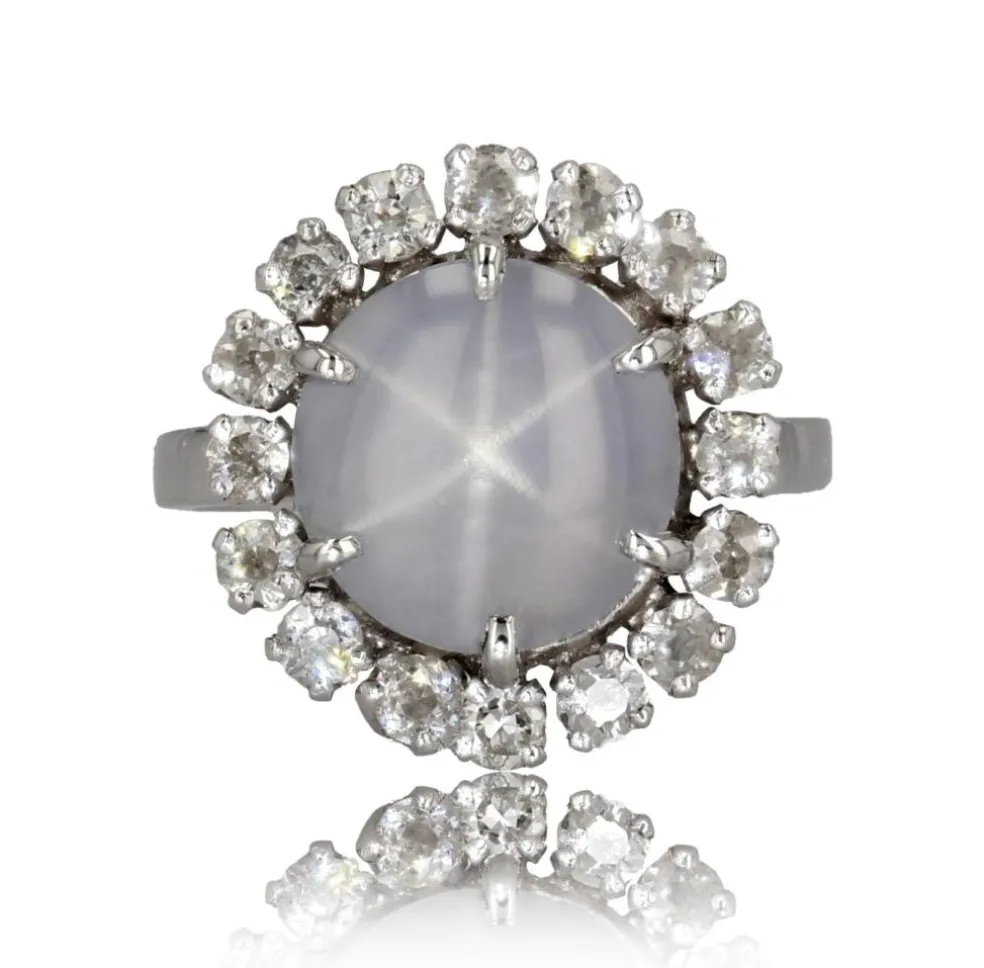Bague saphir étoilé et diamants
