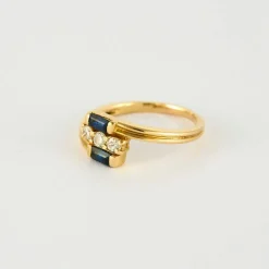 Bague saphirs et diamants brillants or jaune