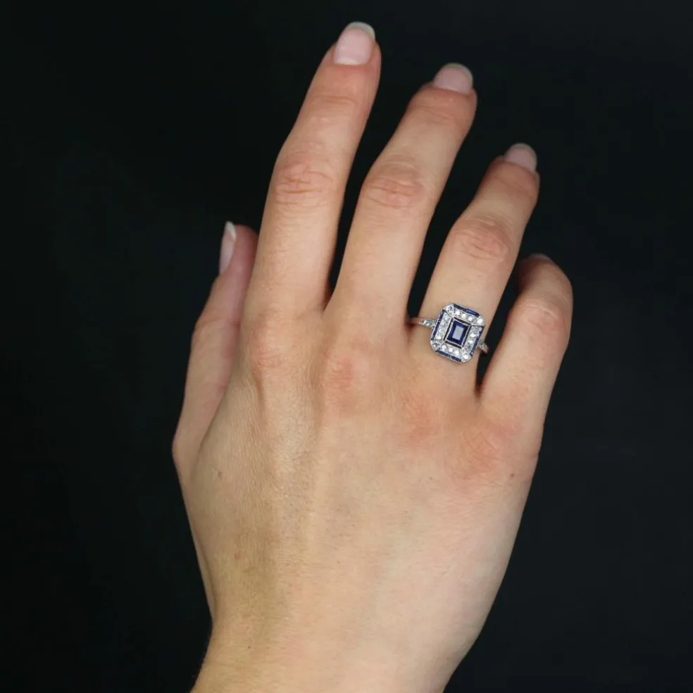 Bague saphirs et diamants Art Déco
