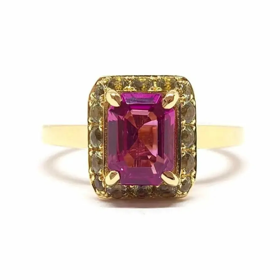 Bague saphirs rose & vert or jaune