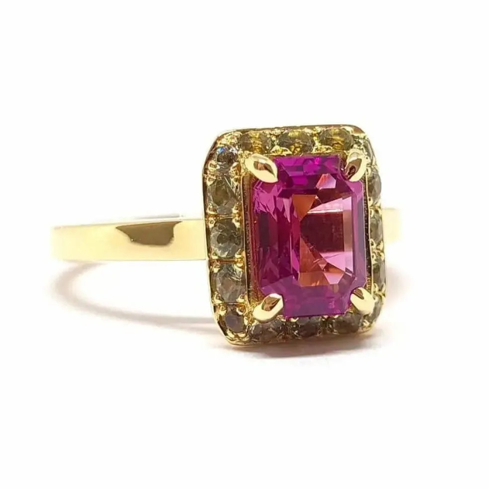 Bague saphirs rose & vert or jaune