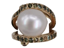 Bague Saphirs verts & Perle en or jaune