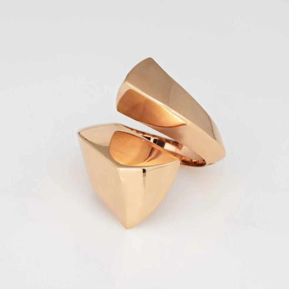 Bague sculpturale Bypass Estate 18k Or Rose Large Cocktail Band Bijoux