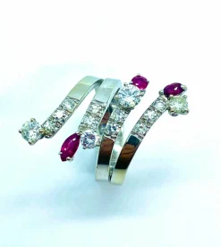 Bague Serpent Or blanc Rubis Diamants