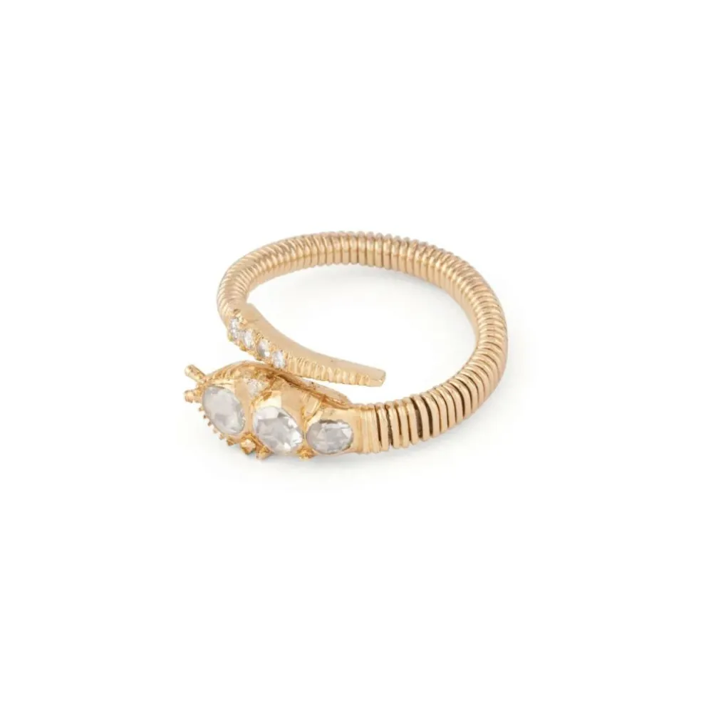 Bague serpent or jaune, diamants taille ancienne