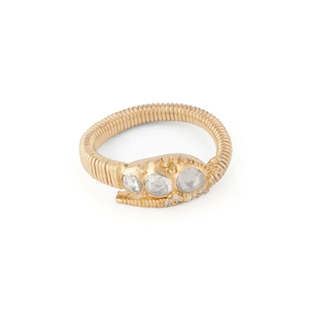 Bague serpent or jaune, diamants taille ancienne