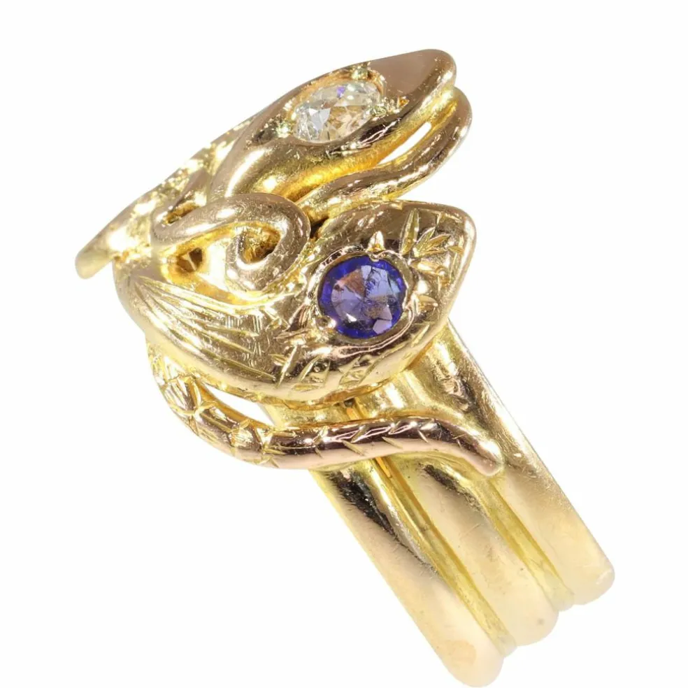 Bague Serpent Victorienne : Un Trio Symbolique en Or
