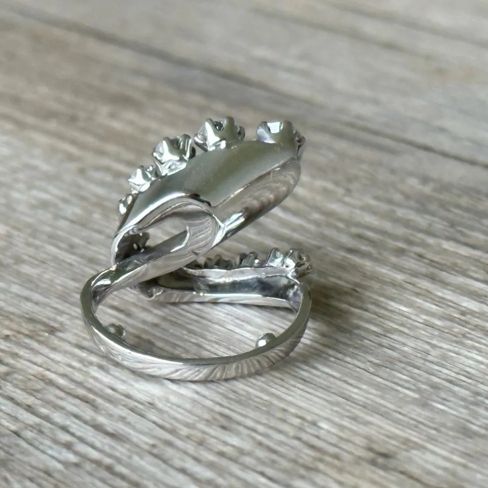 Bague serpentine or blanc diamants