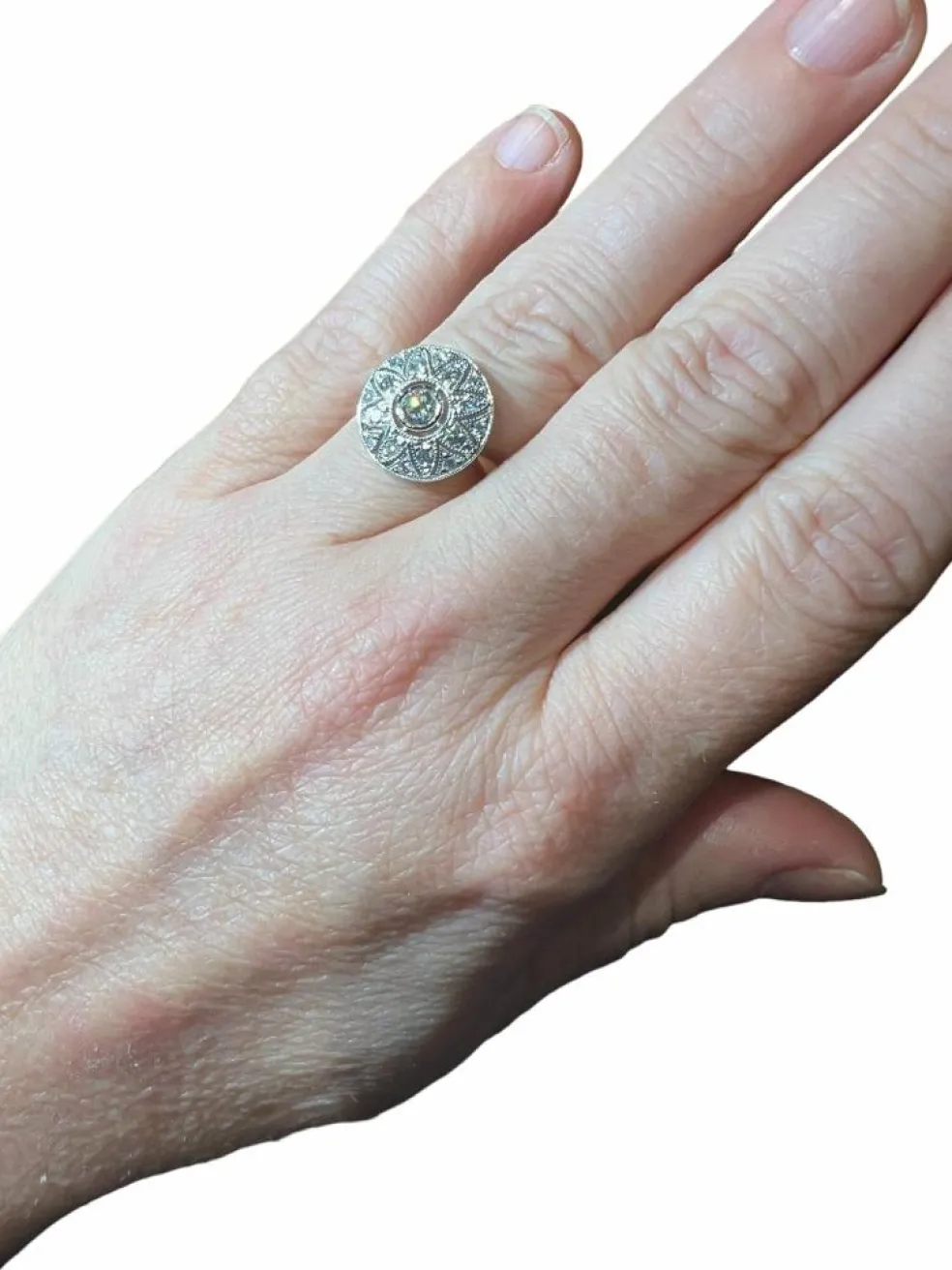 Bague sertie de diamants fleur or blanc