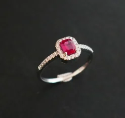 Bague sertie d'un Rubis, entourage Diamants